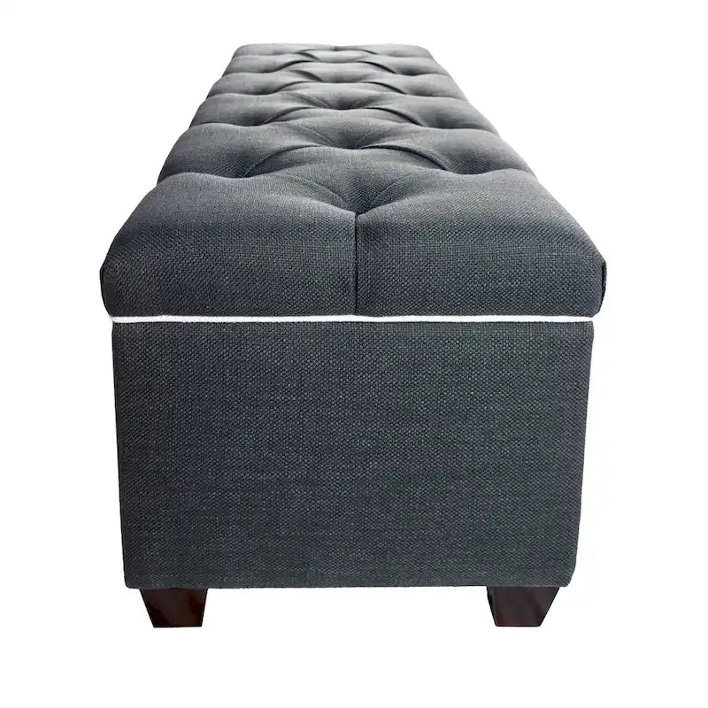 Banco de Almacenamiento Tapizado con Botones en Forma de Diamante Gris/Blanquecino – 2 Asientos