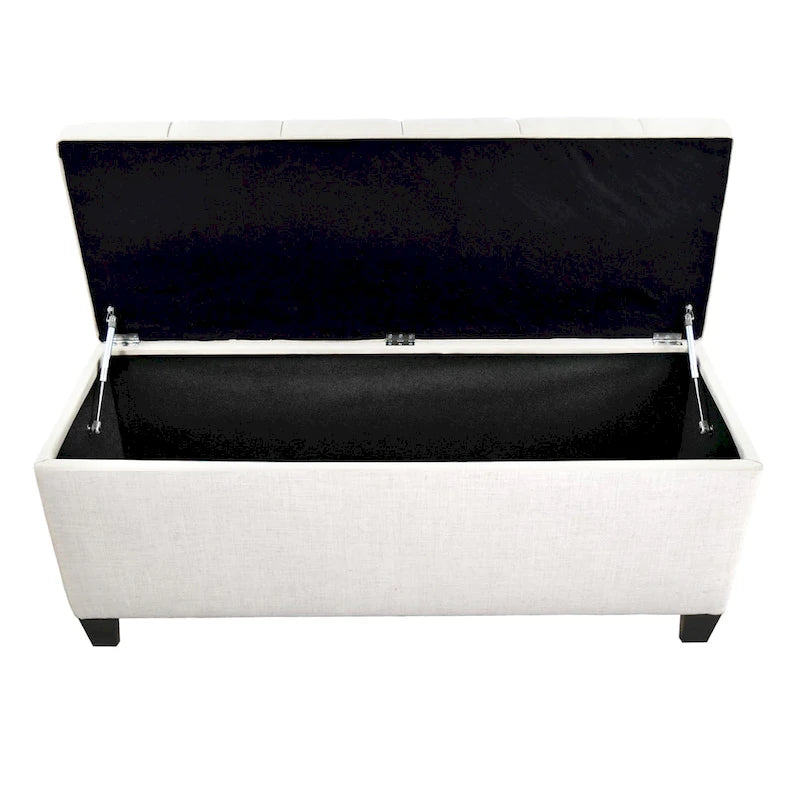 Banco de Almacenamiento Tapizado con Botones en Forma de Diamante Gris/Blanquecino – 2 Asientos