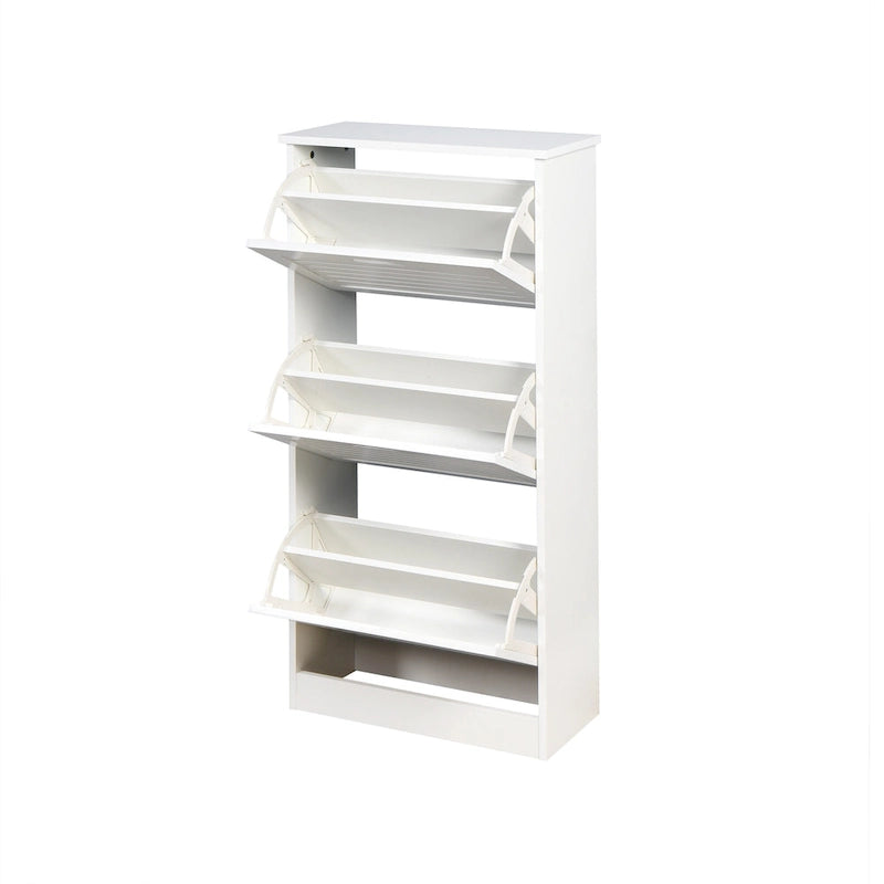 Zapatero blanco de 3 puertas con tapa, para 6 pares de zapatos, ideal para 1 o 2 personas