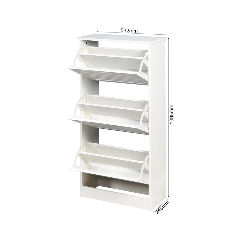 Zapatero blanco de 3 puertas con tapa, para 6 pares de zapatos, ideal para 1 o 2 personas
