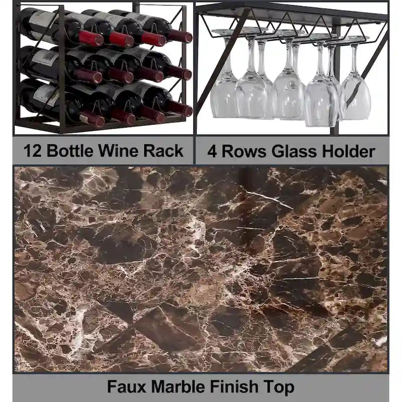 Botellero de encimera de peltre con soporte para copas, con capacidad para 12 botellas