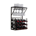 Botellero de encimera de peltre con soporte para copas, con capacidad para 12 botellas