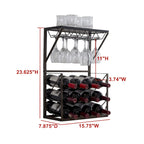 Botellero de encimera de peltre con soporte para copas, con capacidad para 12 botellas