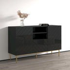 Aparador de alto brillo, blanco/negro, aparador moderno, 150 cm de ancho