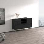 Aparador de alto brillo, blanco/negro, aparador moderno, 150 cm de ancho