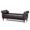 Baúl de almacenamiento de cuero sintético de 63", marrón oscuro / negro, capitoné, capacidad para 2 personas