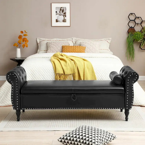 63 PU End of Bed Bench Flip Top Entryway Ottoman with 1 Pillow