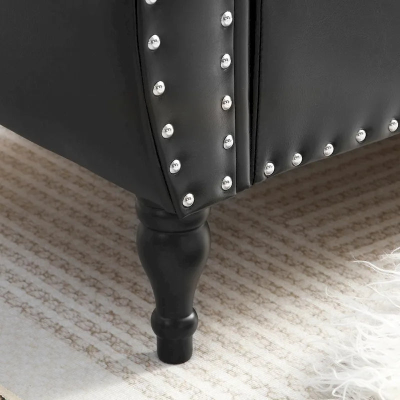 Baúl de almacenamiento de cuero sintético de 63", marrón oscuro / negro, capitoné, capacidad para 2 personas
