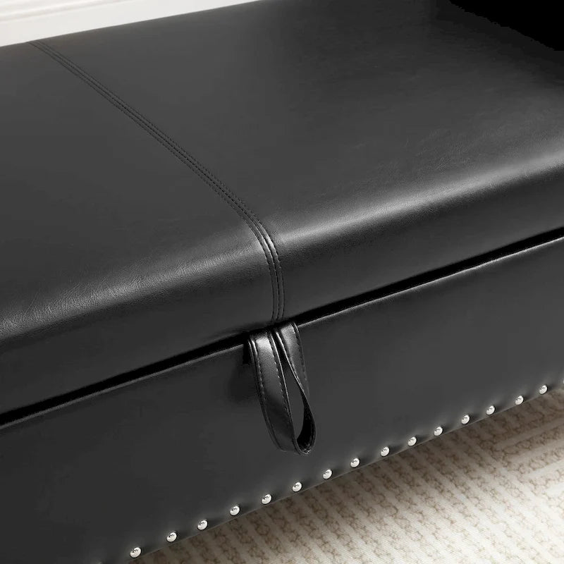 Baúl de almacenamiento de cuero sintético de 63", marrón oscuro / negro, capitoné, capacidad para 2 personas