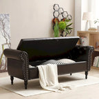 Baúl de almacenamiento de cuero sintético de 63", marrón oscuro / negro, capitoné, capacidad para 2 personas