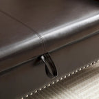 Baúl de almacenamiento de cuero sintético de 63", marrón oscuro / negro, capitoné, capacidad para 2 personas