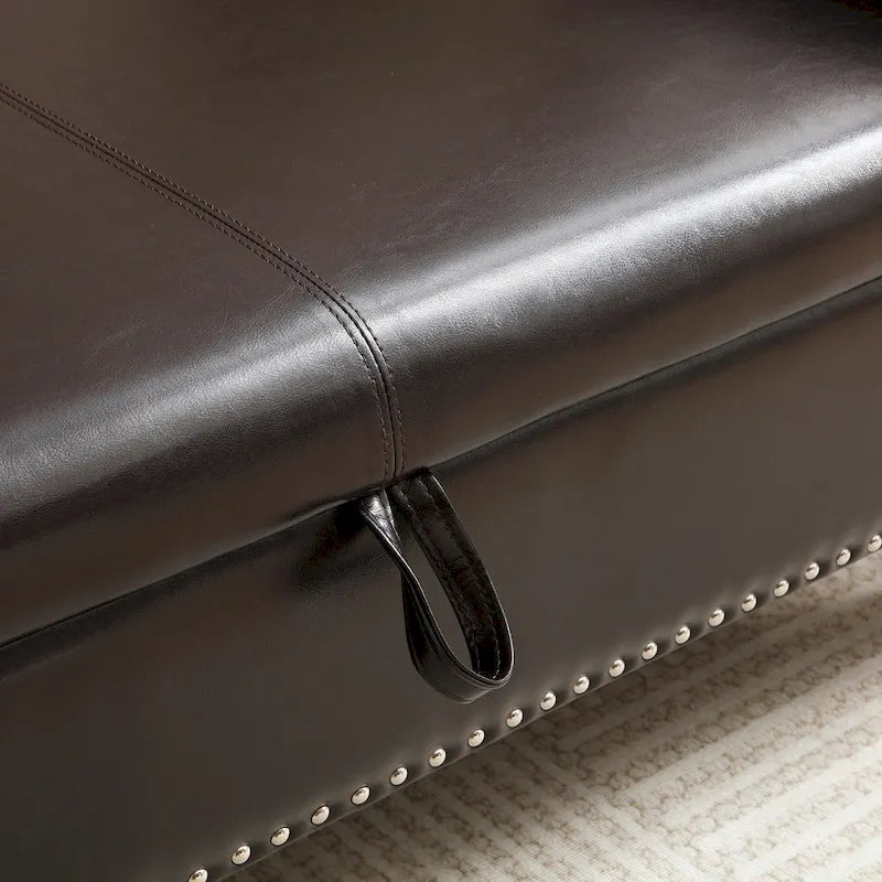 Baúl de almacenamiento de cuero sintético de 63", marrón oscuro / negro, capitoné, capacidad para 2 personas