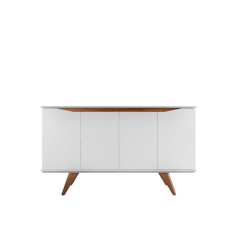 Aparador moderno de mediados de siglo – Blanco mate / Negro / Crema de arce, 4 puertas