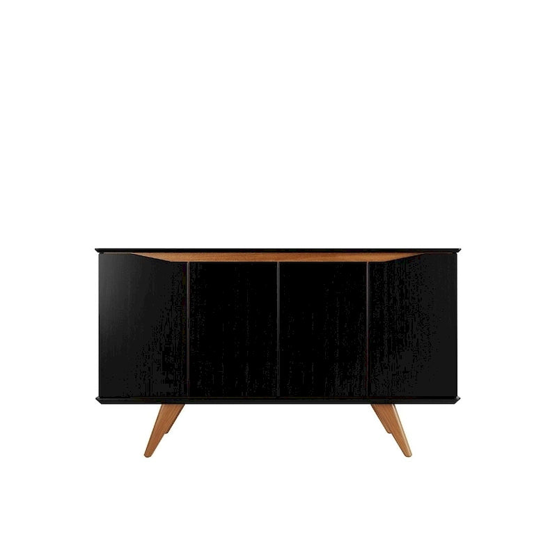 Aparador moderno de mediados de siglo – Blanco mate / Negro / Crema de arce, 4 puertas