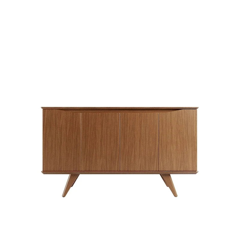 Aparador moderno de mediados de siglo – Blanco mate / Negro / Crema de arce, 4 puertas