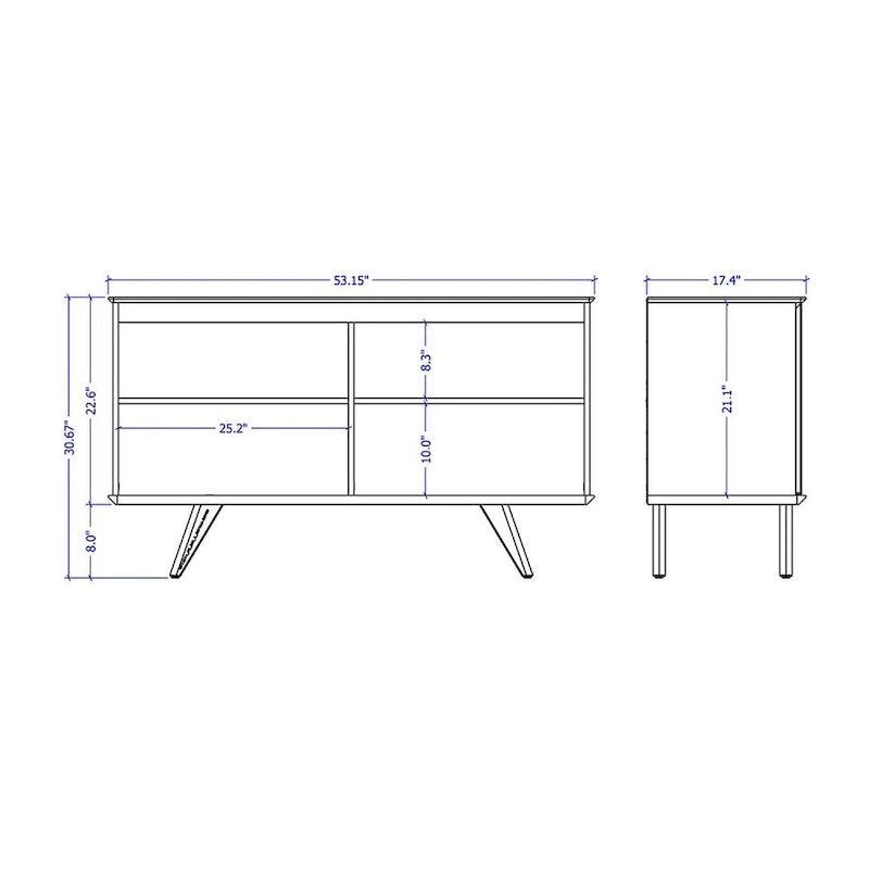 Aparador moderno de mediados de siglo – Blanco mate / Negro / Crema de arce, 4 puertas