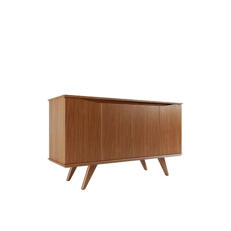 Aparador moderno de mediados de siglo – Blanco mate / Negro / Crema de arce, 4 puertas
