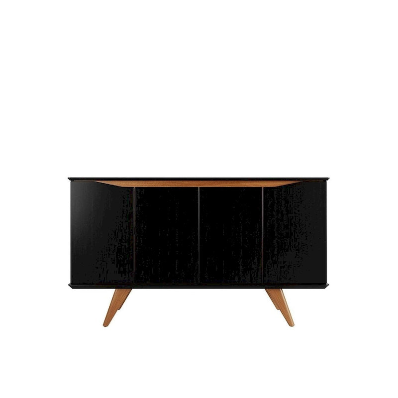 Aparador moderno de mediados de siglo – Blanco mate / Negro / Crema de arce, 4 puertas