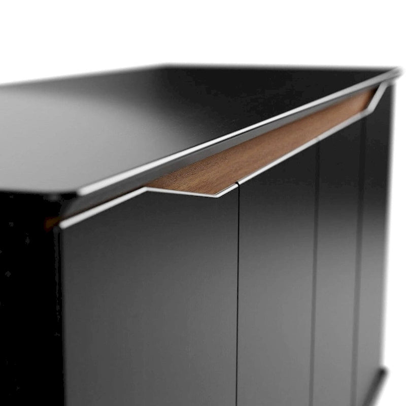 Aparador moderno de mediados de siglo – Blanco mate / Negro / Crema de arce, 4 puertas