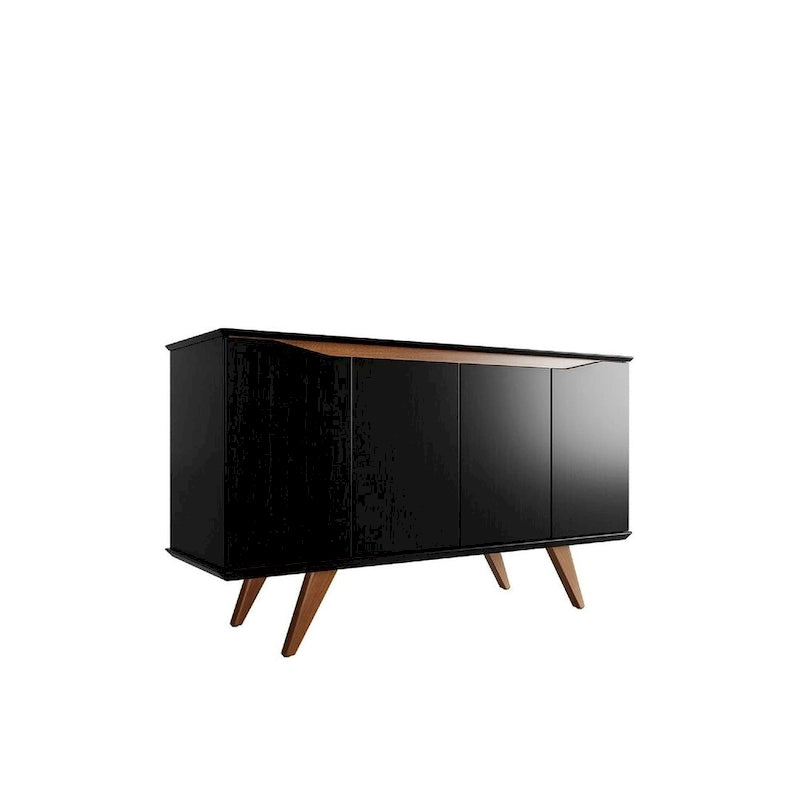 Aparador moderno de mediados de siglo – Blanco mate / Negro / Crema de arce, 4 puertas