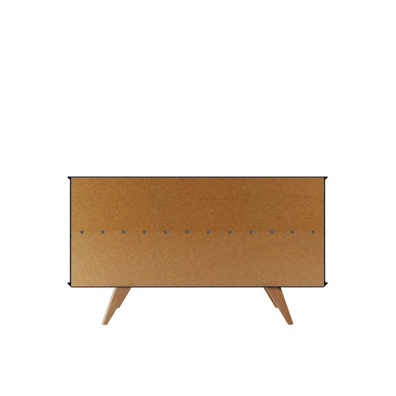 Aparador moderno de mediados de siglo – Blanco mate / Negro / Crema de arce, 4 puertas