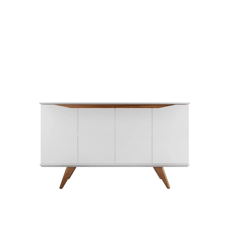 Aparador moderno de mediados de siglo – Blanco mate / Negro / Crema de arce, 4 puertas