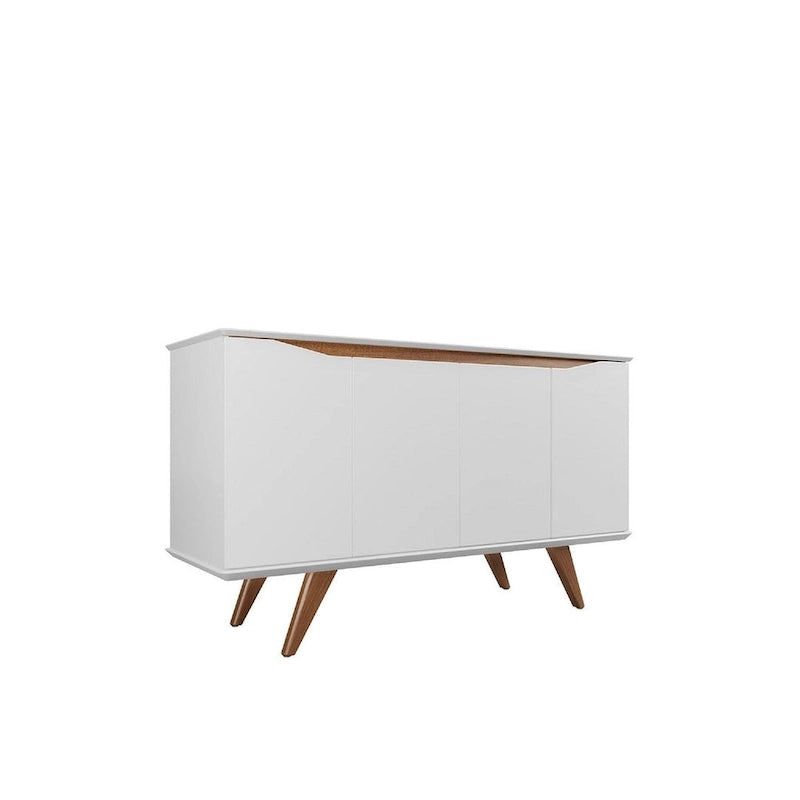 Aparador moderno de mediados de siglo – Blanco mate / Negro / Crema de arce, 4 puertas