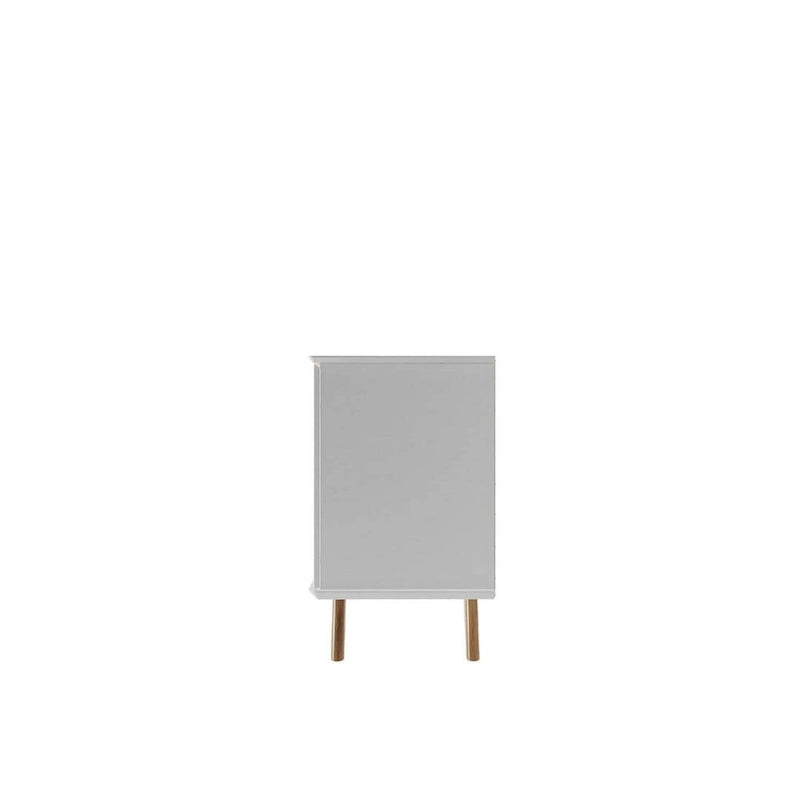 Aparador moderno de mediados de siglo – Blanco mate / Negro / Crema de arce, 4 puertas