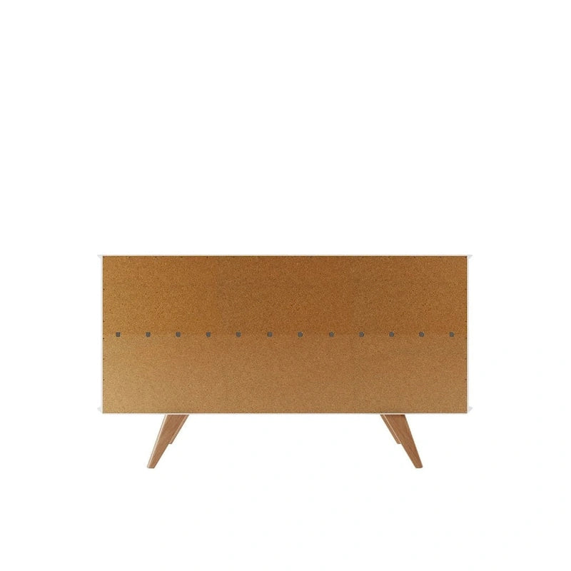 Aparador moderno de mediados de siglo – Blanco mate / Negro / Crema de arce, 4 puertas