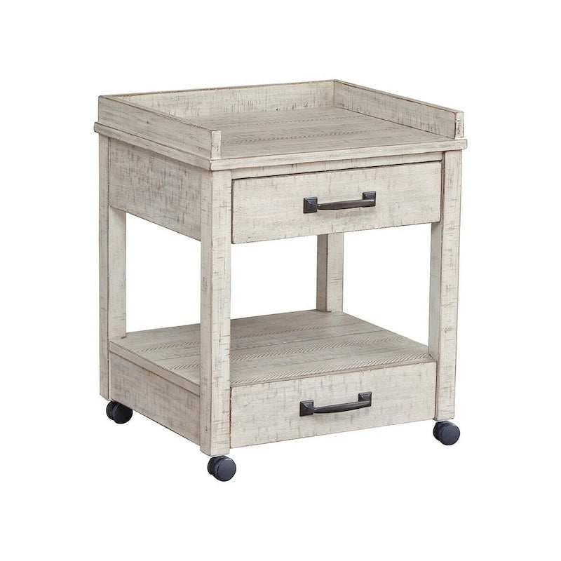Mueble con ruedas para impresora, con cajones, blanco, efecto envejecido – 1 persona