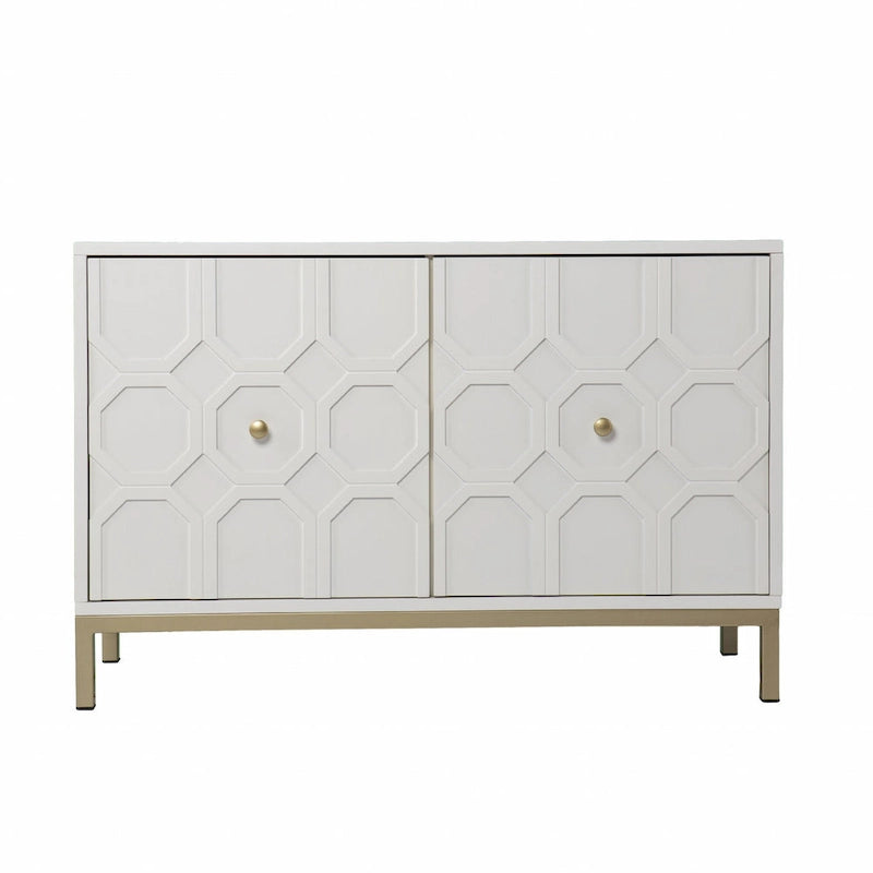 Aparador de Madera Blanca Tallado Geométricamente – 2 Puertas