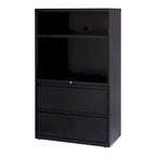 Archivador lateral de acero negro con cerradura – 2 cajones y 2 estantes, para 2 usuarios