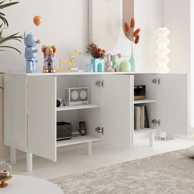 Aparador blanco de 4 puertas con puertas elevables
