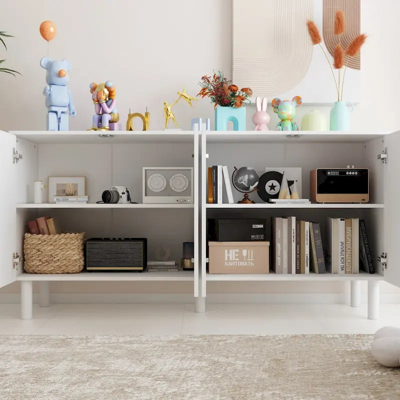 Aparador blanco de 4 puertas con puertas elevables