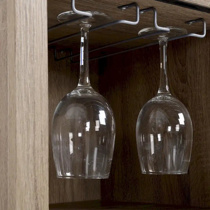 Aparador marrón con puerta corredera de cristal y botellero, para 1 persona