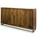 Aparador de tres puertas nogal marrón y latón – 1 asiento, madera de mango