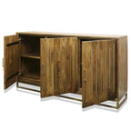 Aparador de tres puertas nogal marrón y latón – 1 asiento, madera de mango