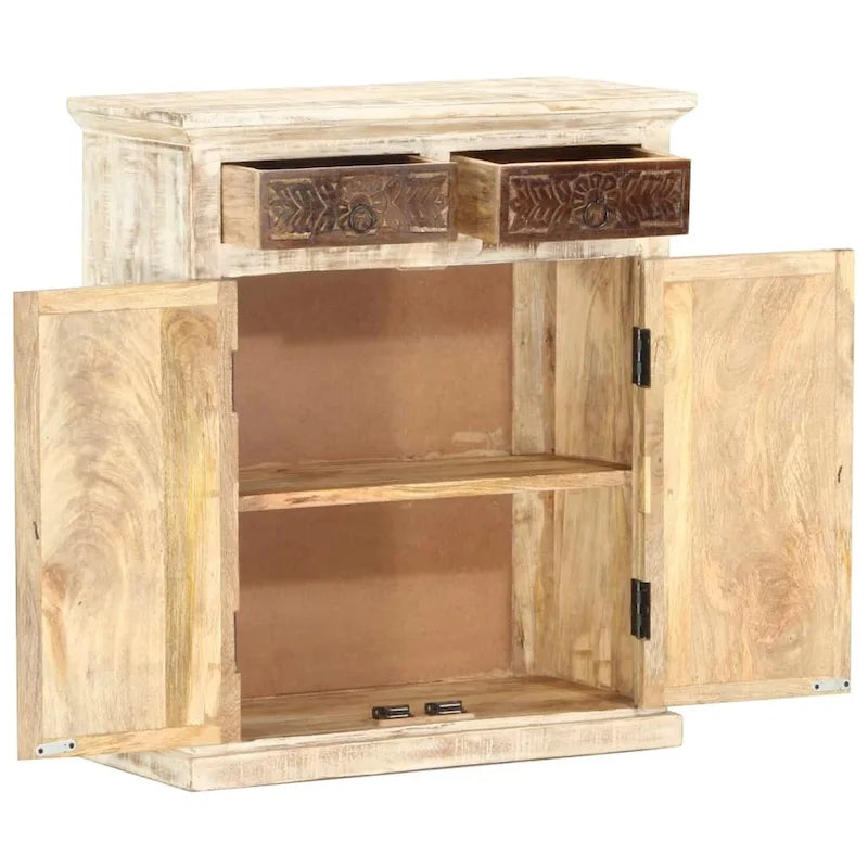 Aparador blanco con 2 puertas y 2 cajones – Madera maciza de mango