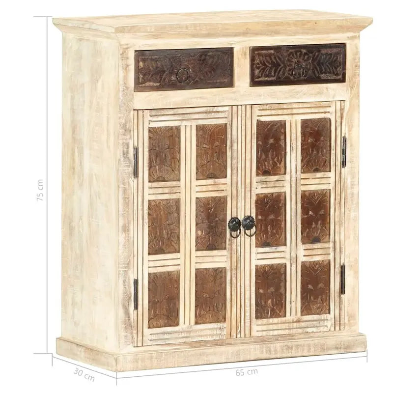 Aparador blanco con 2 puertas y 2 cajones – Madera maciza de mango