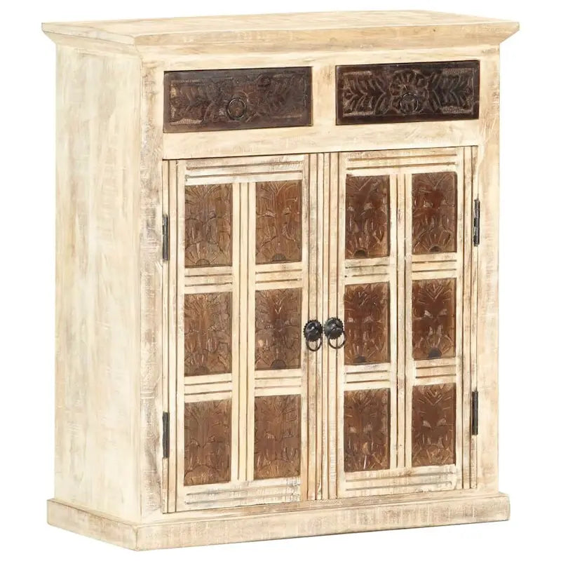 Aparador blanco con 2 puertas y 2 cajones – Madera maciza de mango