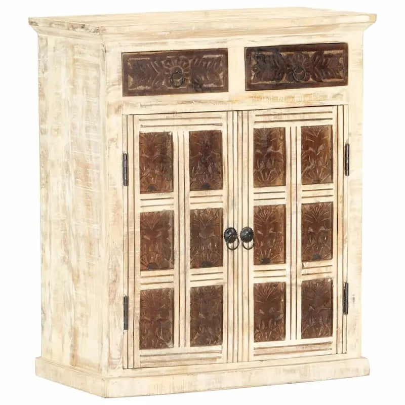 Aparador blanco con 2 puertas y 2 cajones – Madera maciza de mango