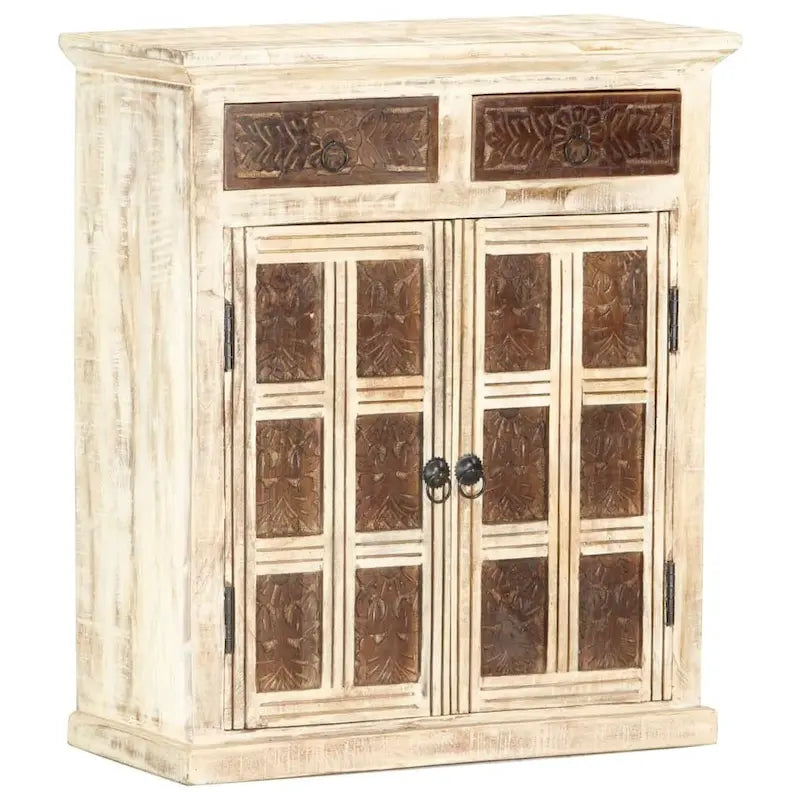 Aparador blanco con 2 puertas y 2 cajones – Madera maciza de mango