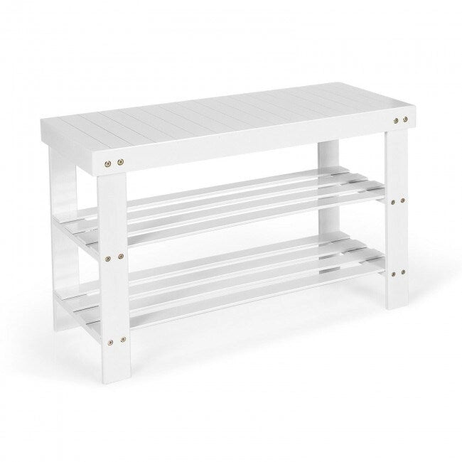 Banco Zapatero de Bambú de 2 Niveles – Natural / Negro / Blanco, 1 asiento