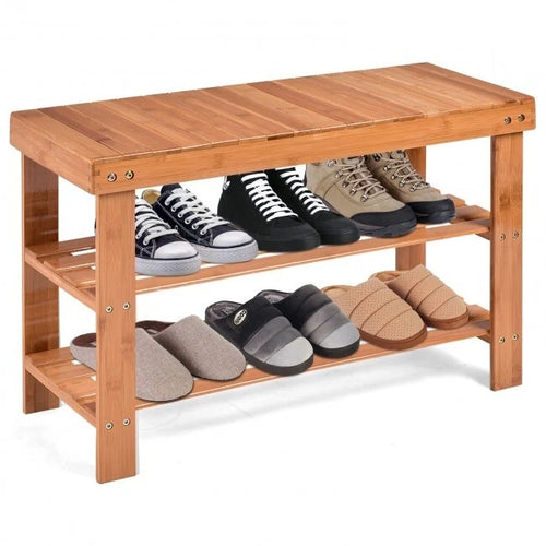Banco Zapatero de Bambú de 2 Niveles – Natural / Negro / Blanco, 1 asiento