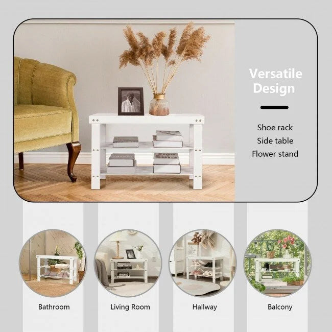 Banco Zapatero de Bambú de 2 Niveles – Natural / Negro / Blanco, 1 asiento