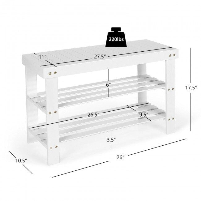 Banco Zapatero de Bambú de 2 Niveles – Natural / Negro / Blanco, 1 asiento