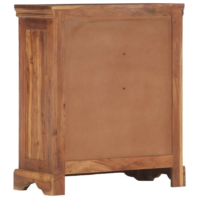 Aparador marrón de madera maciza de acacia con 4 cajones y 2 puertas
