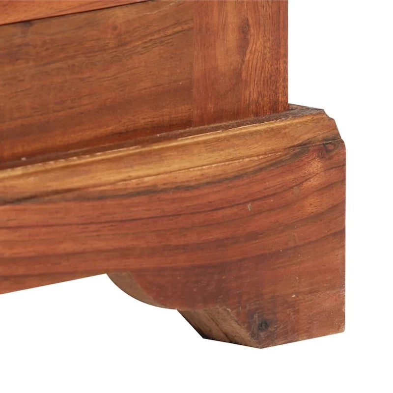 Aparador marrón de madera maciza de acacia con 4 cajones y 2 puertas