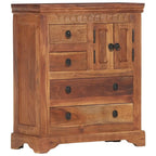 Aparador marrón de madera maciza de acacia con 4 cajones y 2 puertas