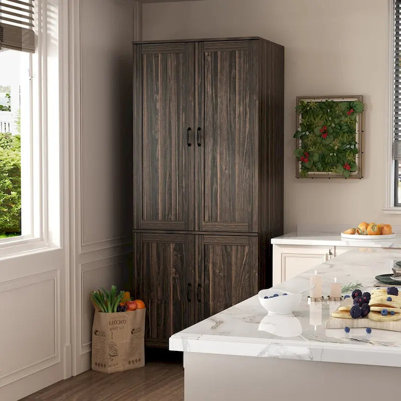 Armario de almacenamiento de madera oscura de 2 puertas, montaje para 1 persona, 80 cm ancho × 200 cm alto × 60 cm profundidad